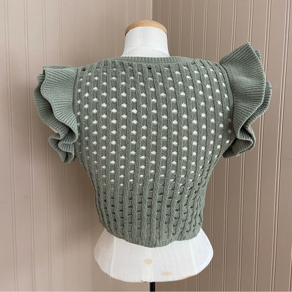 Zara Green Chenille Knit Ruffle Sleeve Crop Tank Top Women’s Size Medium - Picture 4 of 5